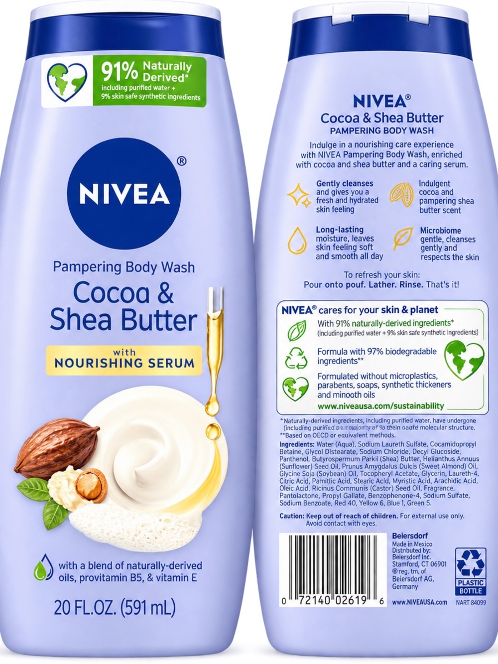Cocoa & Shea Butter Pampering Body Wash - Lavender Bottle